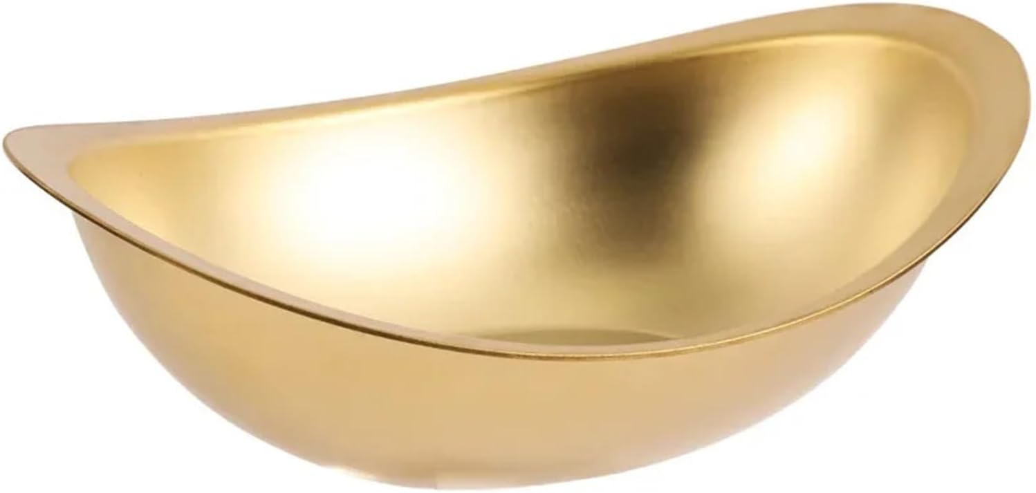 1pcs Stainless Steel Golden Ingot Salad Bowl Dessert Snack Cuisine Tableware(20X 13cm)