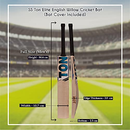 SS Ton Elite English Willow Cricket Bat (Free Extra SS grip, Anti Scuff