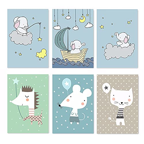 lulupila Lot de 6 affiches pour chambre d'enfant, décoration pour chambre de bébé, salon, format A4, images pour enfants, animaux de la forêt pour enfants, garçons et filles Cover