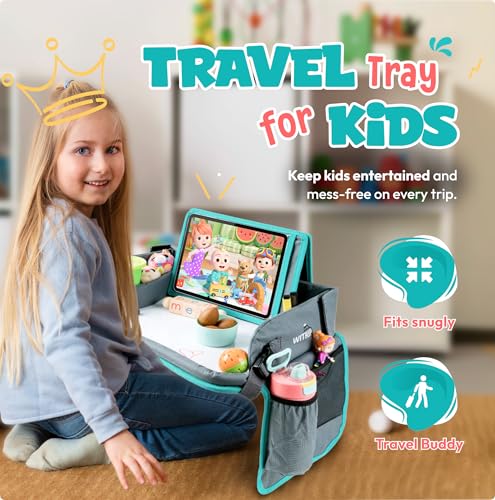 Image of Kids Travel Tray with Dry Erase Board WITRIP- Car Seat Tray for Kids Travel, Carseat Table Top for Toddler, Lap Desk for Car Seat, Activity Organizer & Snack Holder,Road Trip Essentials for Kid (Aqua)