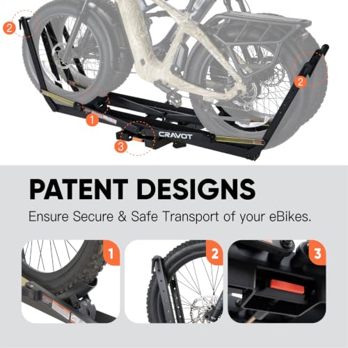 Image of CRAVOT Ebike Racks for 2 Bikes Tow Hitch, Tire Clamp Rack Bike Carrier | Heavy-Duty Haul Ebike Rack with 2 Tray Arms Lock, 200lbs Capacity Fits Fat Tire Bicycle, for Car, SUV with 2 inch Receiver