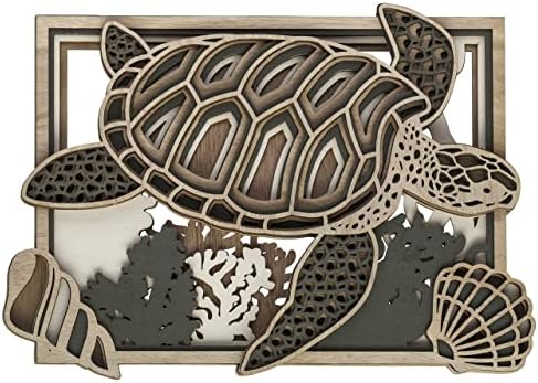 LEOGOR Multilayer Sea Turtle Wall Art - Wall Picture of Turtle - Handcrafted Framed Nautical Wooden Art Decor for Sea Ocean and Beach Lovers