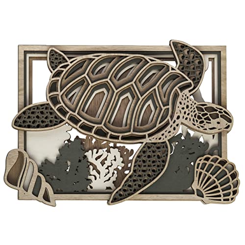 Leogor Multilayer Sea Turtle Wall Art - Wall Picture Of Turtle - Handcrafted Framed Nautical Wooden Art Decor For Sea Ocean And Beach Lovers #TOP21