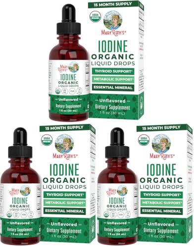 Image of MaryRuth Organics Iodine Liquid Drops | Potassium Iodide | 1 Year Supply | 450 Servings | Thyroid Health | USDA Organic| Vegan | Non-GMO | Gluten Free | 1 Fl Oz (Pack of 3)