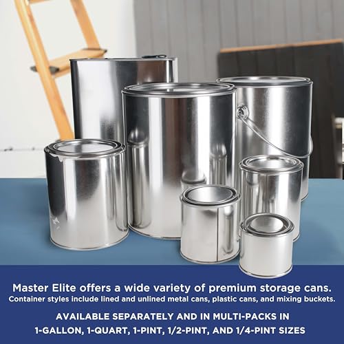 Image of Master Elite 1 Gallon Empty F-Style Metal Rectangular Solvent Can with Caps, Pack of 2 - Pull-Up Spout, 128 fl. oz. Steel Paint Storage Container Tin - Unlined Can, Store Thinner, Automotive Coatings