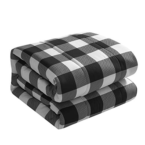 Dearfoams 4 Piece Buffalo Plaid Comforter Set Includes A Comforter,Throw And 2 Eyemasks, Black And White, King, 90"X102" #TOP2