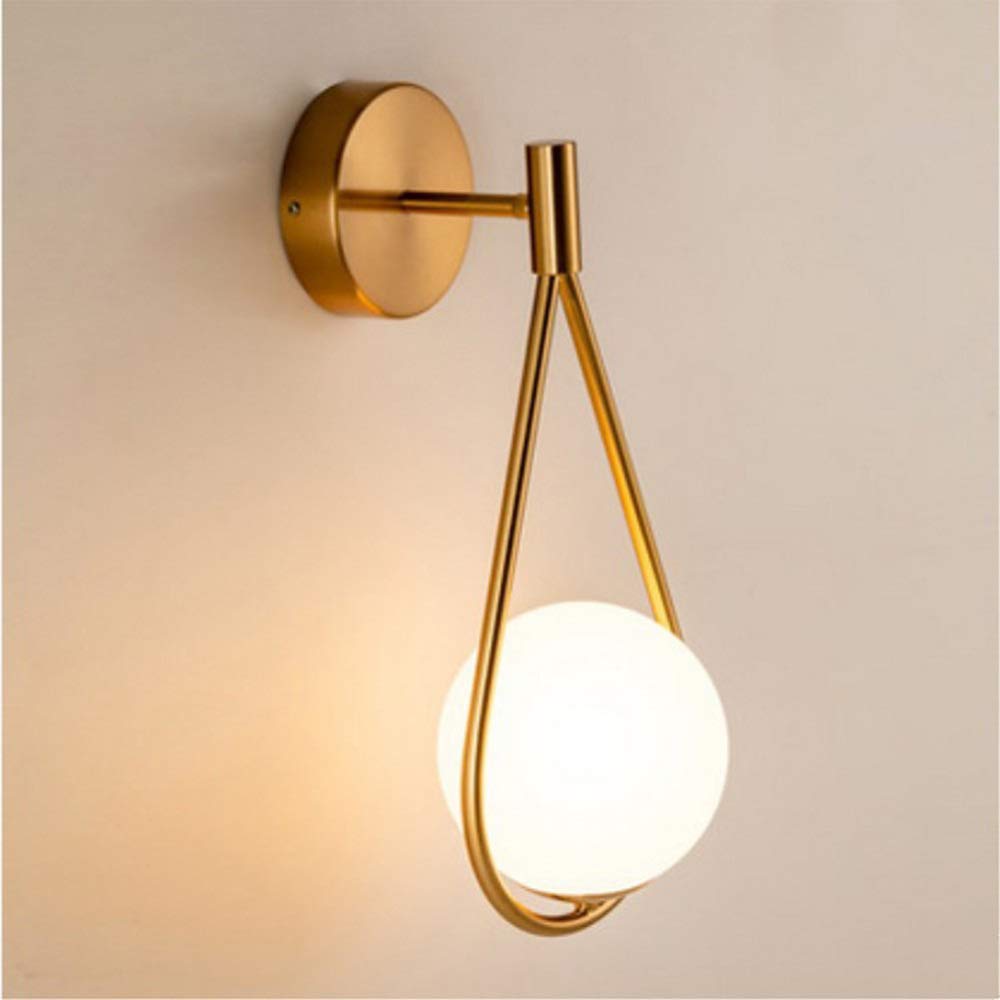 AIRUI Nordic Post Modern Wall Lamp Sconce E27 Glass Ball Shade Metal Wall Light For Living Room Bedroom Bedside Lamp Office Corridor,Bronze-ThreeColorLight+5W