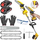 2-in-1 Cordless Pole Saw and Mini Chainsaw,6 Inch Mini Chainsaw Cordless with Extension Pole,Brushless Electric Pole Saw Long Reach Battery Powered Pole Saws for Tree Trimming Pruning and Wood Cutting