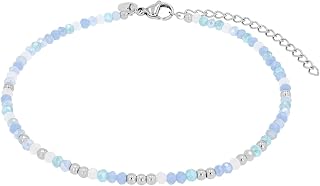 Tobillera de acero inoxidable para mujer, joya de verano, con perlas de acero, con perlas de cristal, 22 + 5 cm, color azul, viene en caja de regalo, 2039650, 22+5 cm, Metal precioso