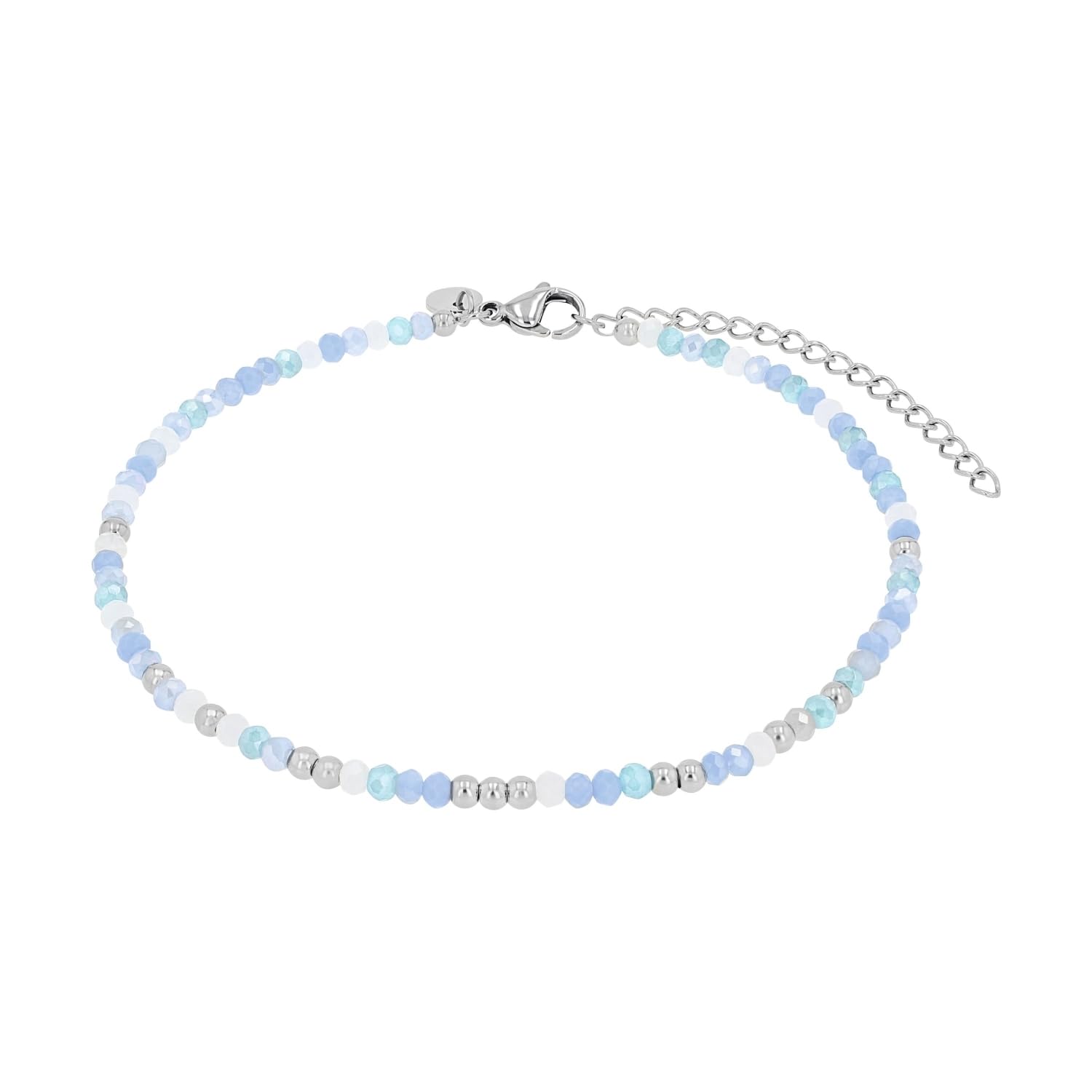 NOELANI Fußkette Edelstahl - Mit Glasperle & Steel Beads, 22+5cm Blau