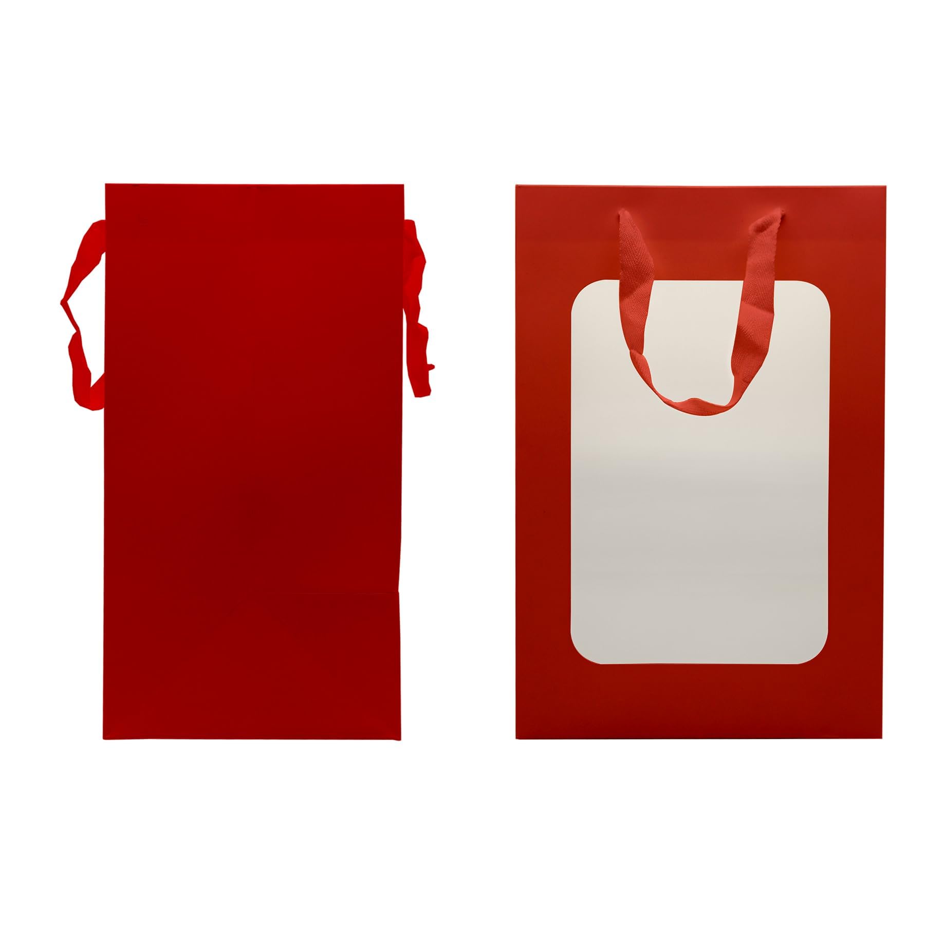 WINCUR 20 bolsas de regalo de papel con ventana transparente, bolsas de compras con asas, bolsa de compras para novia, Navidad, maternidad, cumpleaños, ducha, festivales, suministros de fiesta (rojo