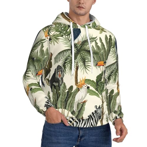 Sweat à capuche en polaire pour hommes imprimé arbres et animaux, haut décontracté