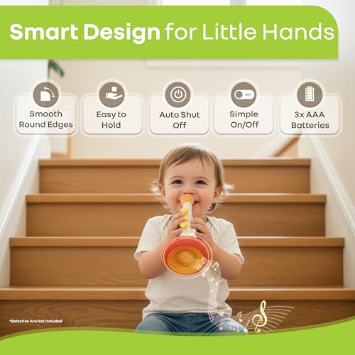Image of R for Rabbit Orapple Funtunes Trumpet Musical Toys for Kids | Light & Sound Music with Smart Auto Shut Off | 3 Play Modes | Early Learning Music Toy for Toddlers Ages 1+ Ideal for Kids (Beige Multi)