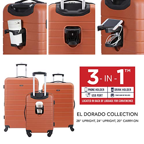 Wrangler Smart Luggage Set With Cup Holder And Usb Port, Burnt Orange, 20Inch,24Inch,28Inch #TOP1