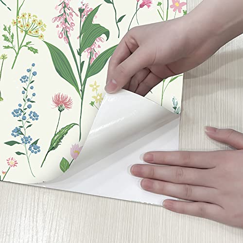 Qoubao Self Adhesive Colorful Botanical Floral Contact Paper Shelf Liner Peel And Stick Floral Wallpaper For Walls Furniture Cabinets Table Arts Crafts Decal 17.7X117 Inches #TOP1