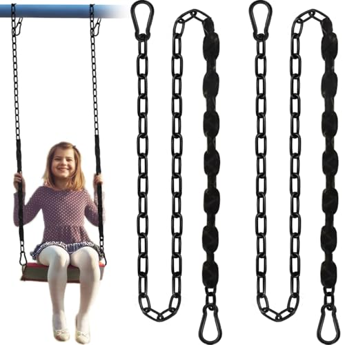 Gelury 2Pcs 64" Hanging Swing Chain with PE Sleeve’s Cover, Stainless Steel Chains with 4 Carabiners, Heavy Duty Hang Hardware Kit for Hammock Chairs, Punching Bags, 660lb Capacity