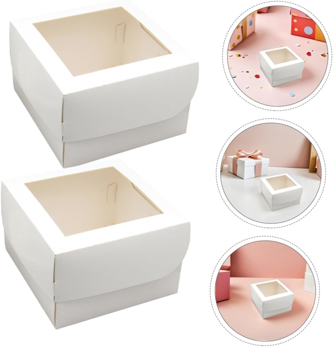 25pcs 4-inch Baking Boxes with Window, Food-grade 350gsm White Cardboard Cake Storage Boxes with Paper Trays, Pastry and Dessert Packaging for Bakery Takeout