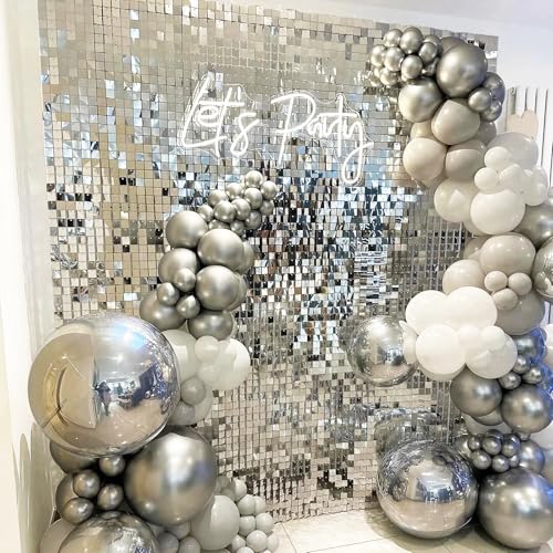Cherocito 6x8 FT Silver Shimmer Wall Backdrop, 48 Pcs for Party by Cherocito - Used condition - Image 2