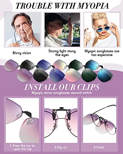 Weewooday 6 Pairs Polarized Polygon Style Clip On Sunglasses Flip Up Driving Clip on Glasses for Outdoors Indoors Men Women, 6 Colors4