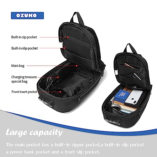 OZUKO Anti Theft crossbody Sling Bag for Men, Waterproof Chest Daypack with USB Charging Port & Adjustable Strap for Daily3