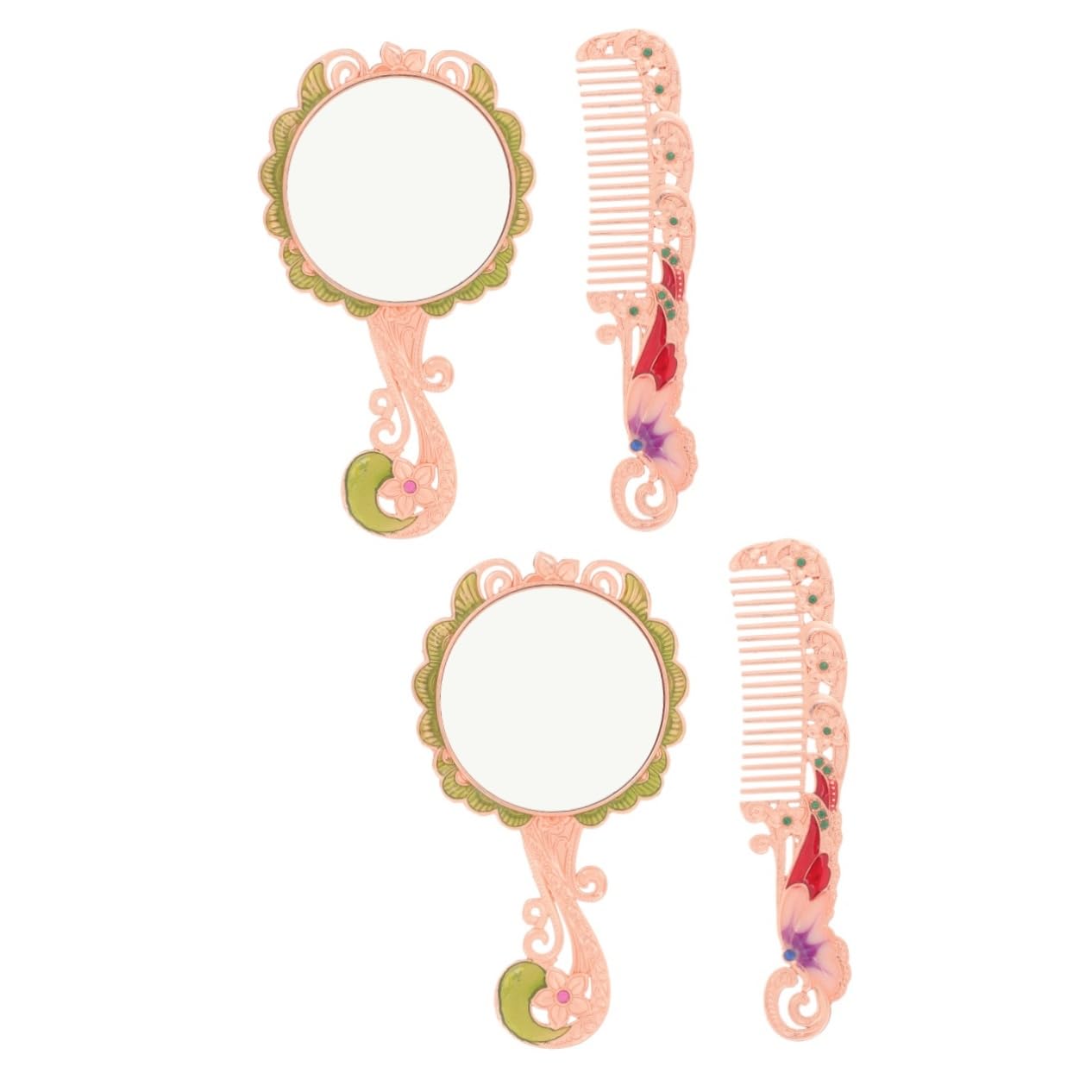 Miroir de Maquillage Portable et Peigne Vintage Lot de 2 Contre les Coiffures Décoiffées