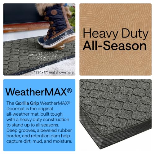 Image of GORILLA GRIP WeatherMAX Door Mat, Indoor Outdoor, 47x35, Gray Quatrefoil