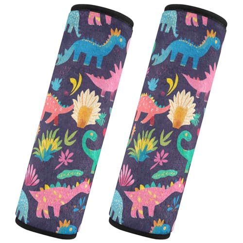 Seat Belt Covers 2 Pack Dinosaurs Car Seat Strap Covers Super Soft Fun Color Car Seat Neck Cover for Boys Girls Adults Babies S
