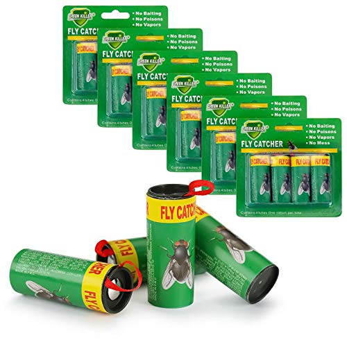 24PCS Fly Paper,Fly Trap,Sticky Fly Ribbons, Fly Catcher Ribbon,Fly Paper Strips (Green-24)
