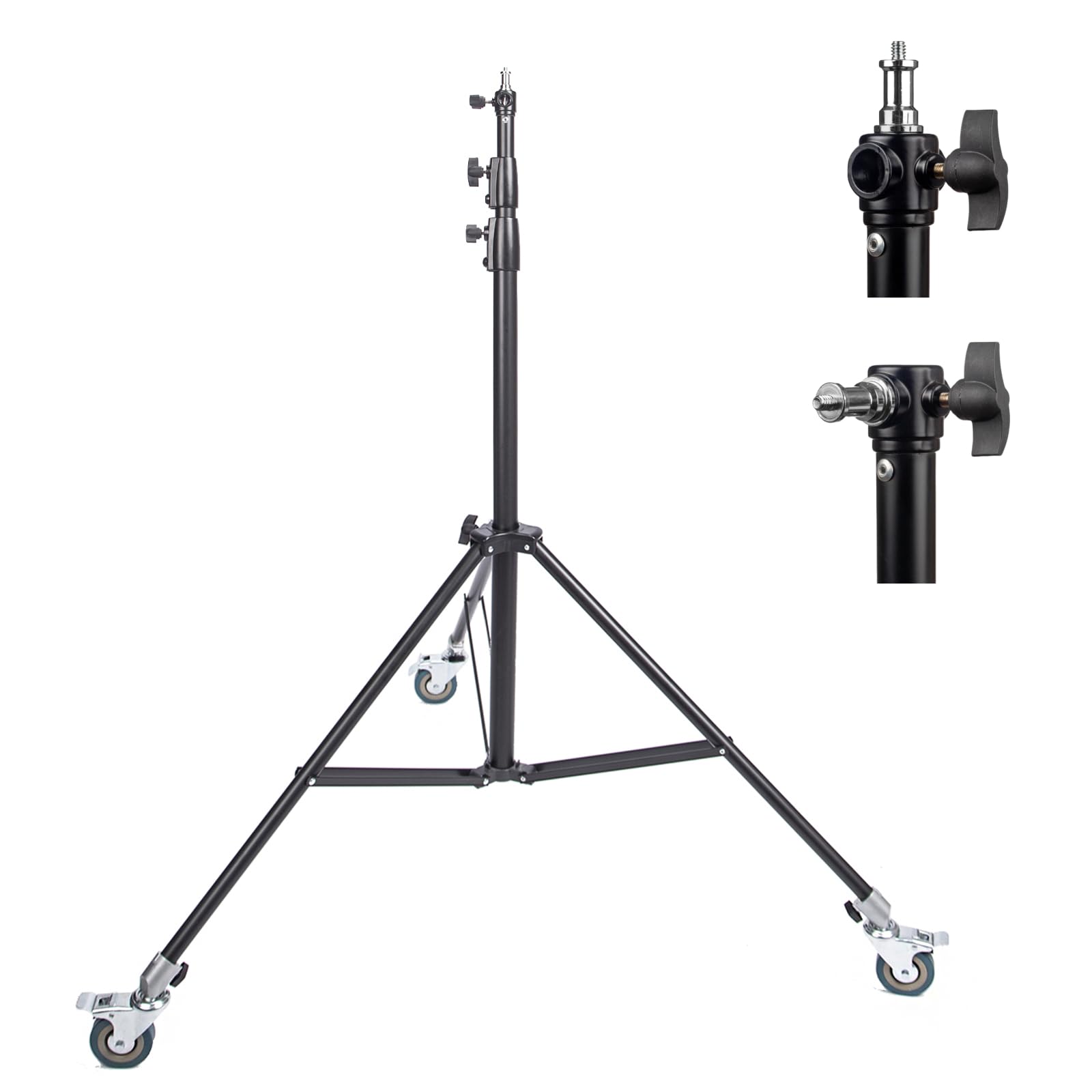 Supporto per luce fotografica da 260 cm con ruote girevoli, supporto leggero imbottito ad aria resistente con perno da 1/4" e 3/8" in acciaio inox per luce video da studio, stroboscopio