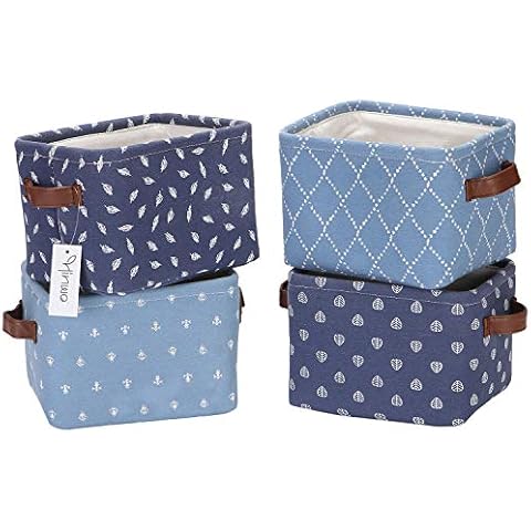 Hinwo 4L Mini Size Aufbewahrungsbox Korb zusammenklappbarer quadratischerDenim Stoff Aufbewahrungsbox container Cover