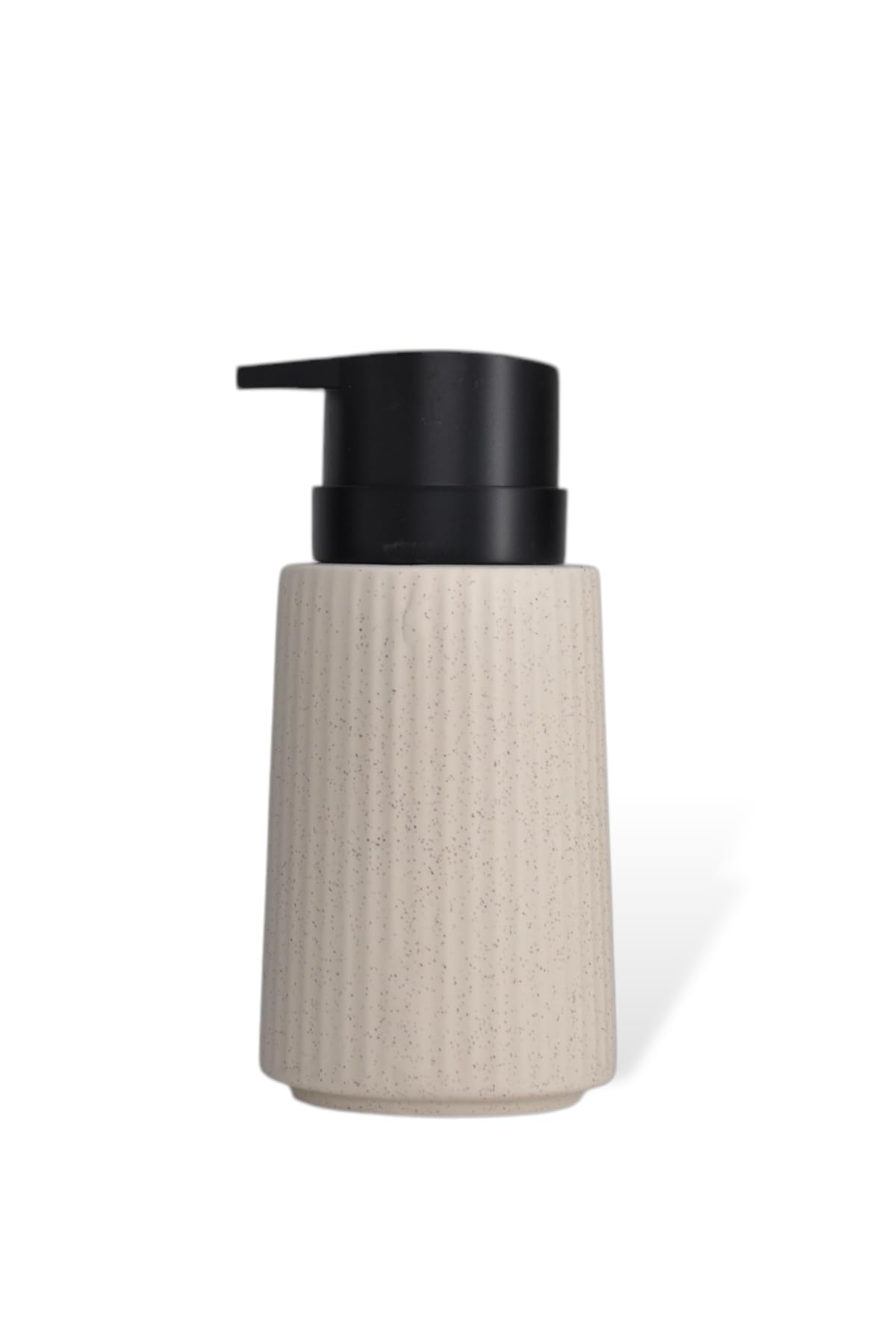 New Max Premium Serisi 300 ML Sıvı Sabunluk Pompalı Çizgili Seramik Sıvı Sabunluk Dispencer Bej