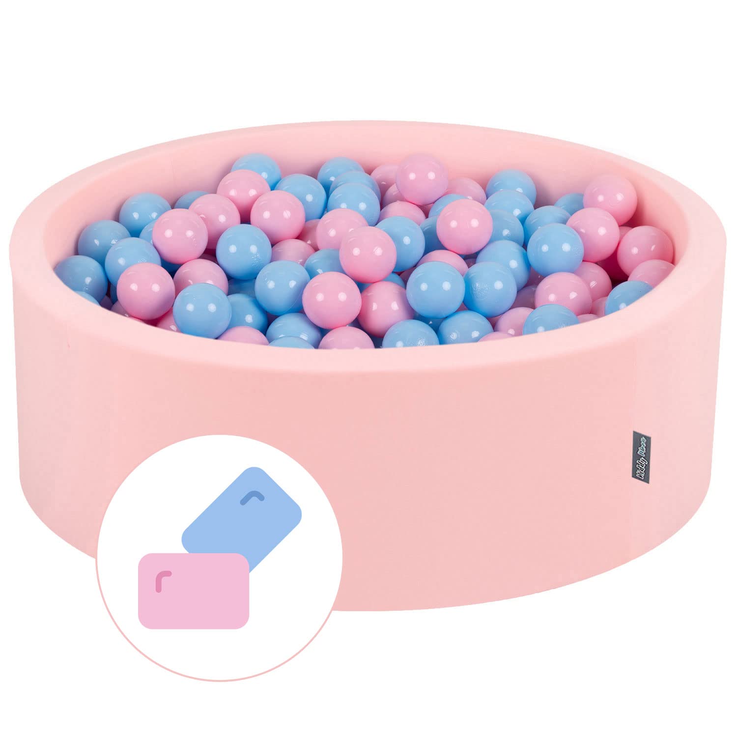 KiddyMoon Baby Ball Pit 90 X 30 Cm / 300 Balls 7 Cm Soft Foam For Infants And Toddlers From 8 Months Removable Cotton Cover, Bubble Gum: Light Pink/Baby Blue