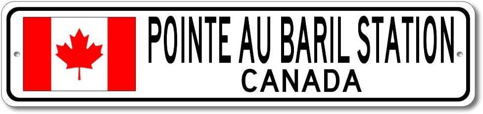 Pointe Au Baril Station, Canada - Canadian Flag Street Sign - Metal Flag Sign, Home Decor, Personalized Sign, Man Cave Street Sign, Canada City Sign - 4x18 inches