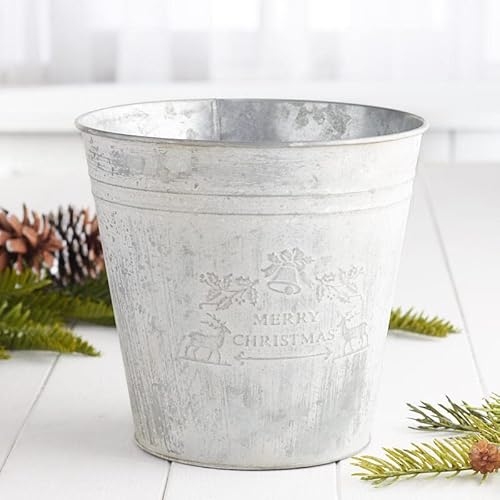 Set of 2 Rustic Merry Christmas Embossed Buckets – Weathered