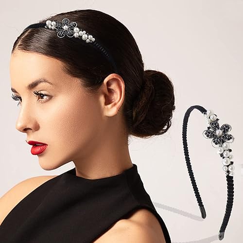 Miniatura 3 de TCOTBE Paquete de 2 accesorios para el cabello con diamantes de imitación: diademas de cristal, flores de mariposa brillantes, aros de cuentas