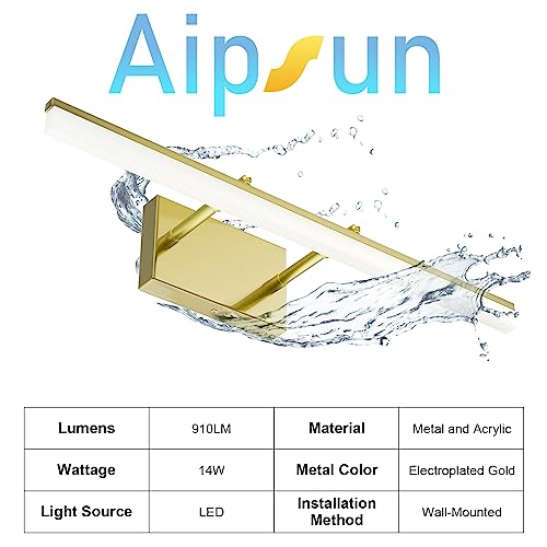Image of Aipsun Bathroom Vanity Light Brushed Gold Modern LED Vanity Lighting Over Mirror 24inch Adjustable Gold Wall Light for Bathroom (Cool White 5500K)