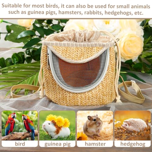 Image of Bird Carrier Travel Backpack with Straw Woven - Portable Pet Backpack, Breathable Outer Cage, Travel Parrot Parakeet Cage Bag