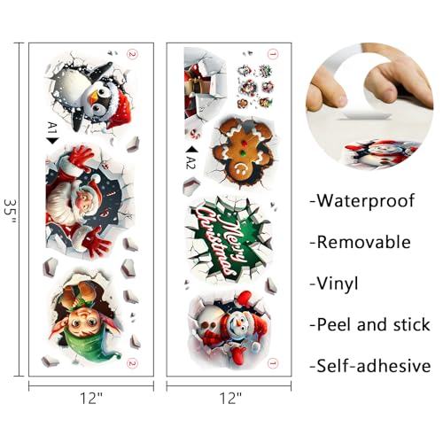 Vinilos decorativos navideños 3D Mfault, Santa Claus y muñeco de jengibre miniatura 2