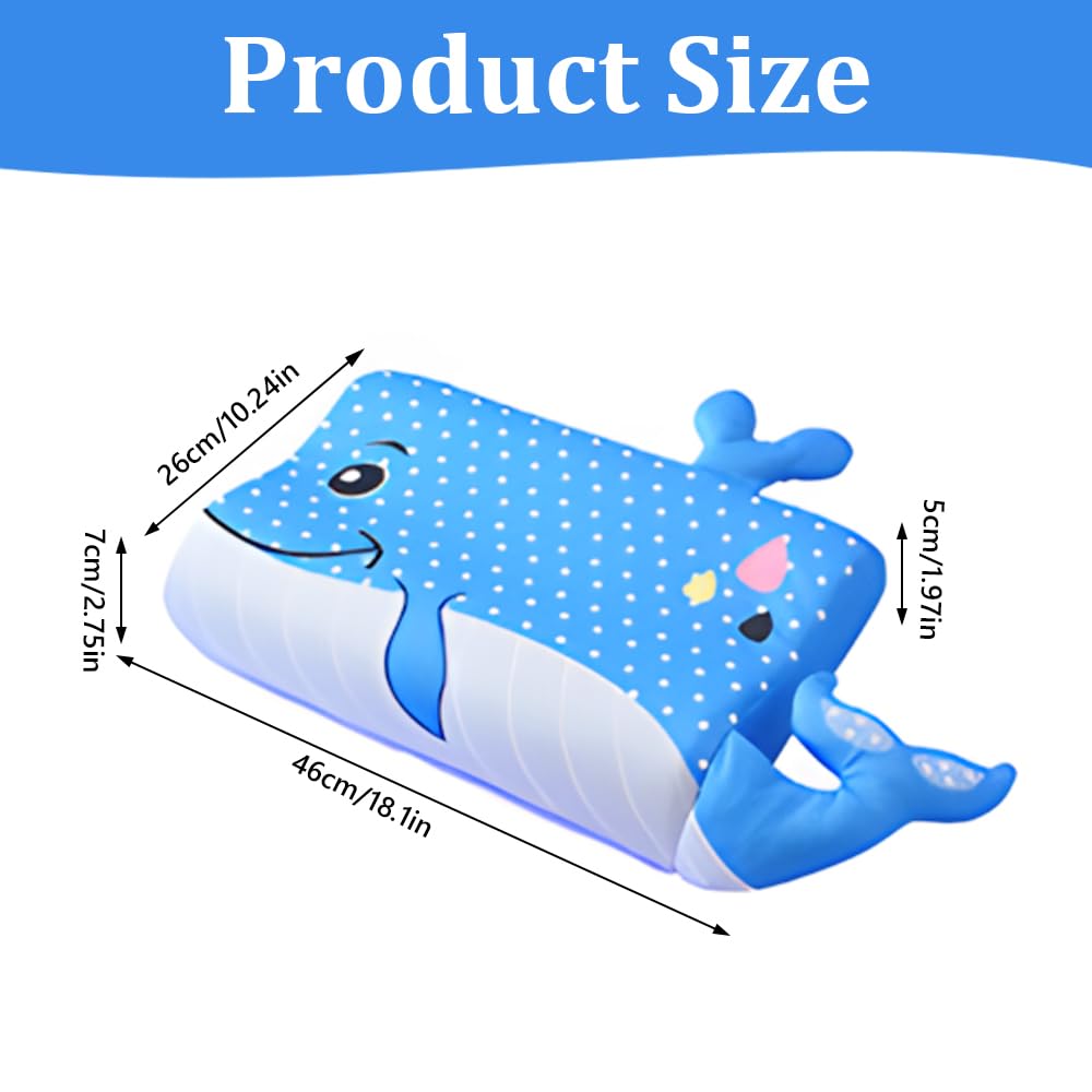 Almohada para Niños, 46 x 26cm Almohada para Bebe con Funda de Almohada, Suave y Transpirable para un Sueño Seguro, Espuma Viscoelástica, para Niños Mayores de 2 Años (Ballena)