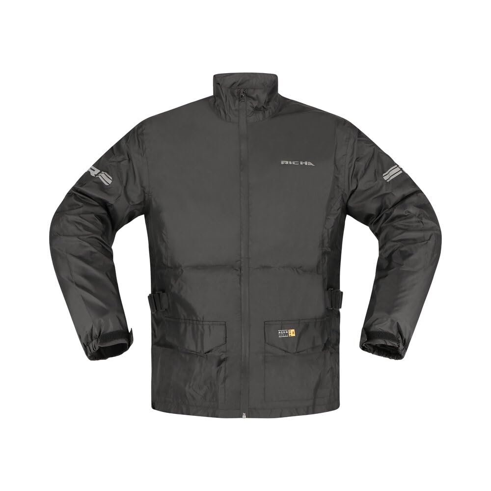 Richa Monsoon Waterproof Windproof Rain Wear Over Jacket (UK, Alpha, XXL, Regular, Regular, Black)