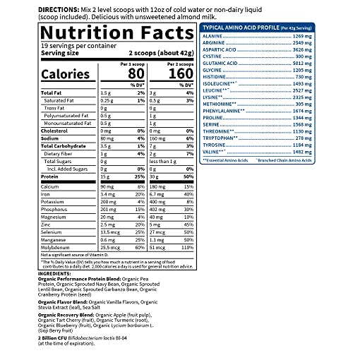 image for Organic Vegan Sport Protein Powder, Vanilla - Probiotics, BCAAs, 30g P