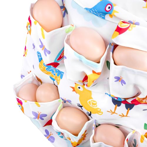 Image of Goaste Egg Collecting Apron for Kids, 8 Pockets Child Egg Holding Apron, Chicken Egg Gathering Apron, Farmhouse Egg Baskets Holder Apron for Hen Duck Goose Eggs Housewife Kitchen Parent-Child Activity