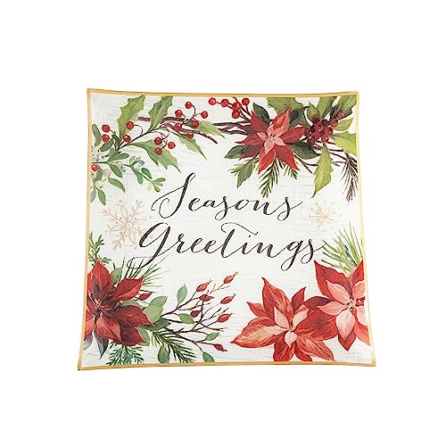 Gallerie II Poinsettia Seasons Greetings Slump Glass Red