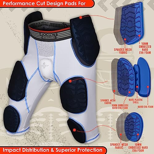 Exxact Sports Combat 7-Pad Adult Football Girdle For Men - Padded Compression Shorts, Mens Girdle Football With Cup Pocket (Adult Medium, White Combat Plus) #TOP3