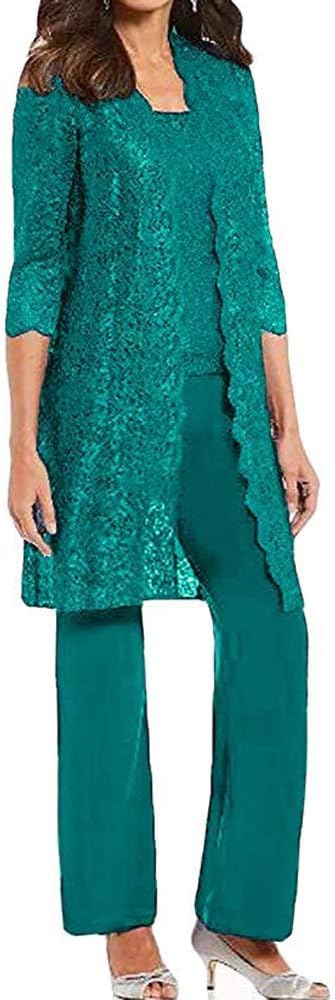 Donna 3 Pezzi Madre della Sposa Pantaloni Abiti Chiffon Pizzo Abito da sposa Ospite con Giacca per le Donne