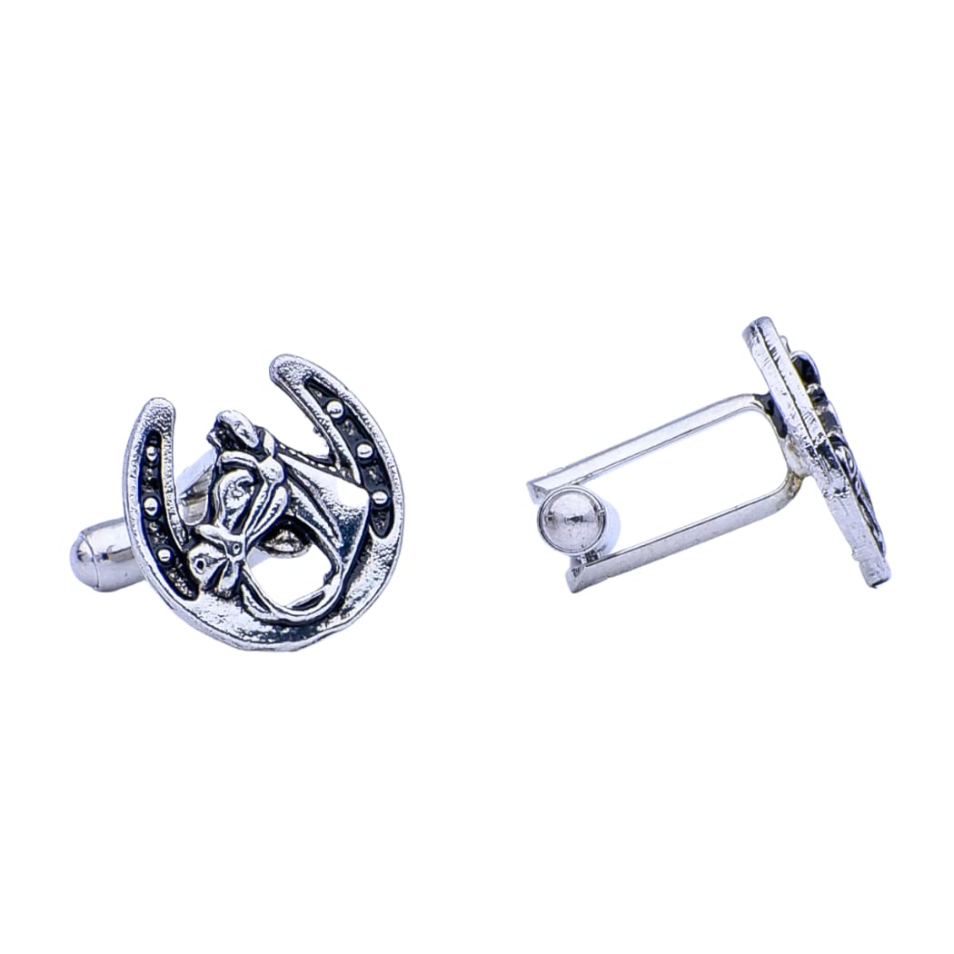 Lorate Classic Men Cufflink Farrier Shape Stainless Steel Cufflink Gift for Wedding and Bussiness (Sliver)