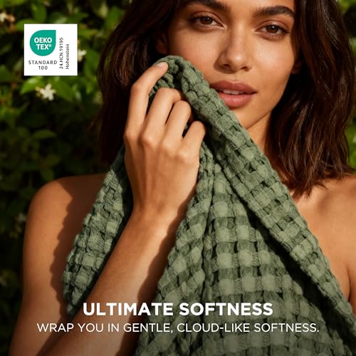 Image of Bedsure Cooling Cotton Waffle Full Size Blanket - Lightweight Breathable Blanket of Rayon Derived from Bamboo for Hot Sleepers, Luxury Throws for Bed, Couch and Sofa, Olive Green, 80x90 Inches