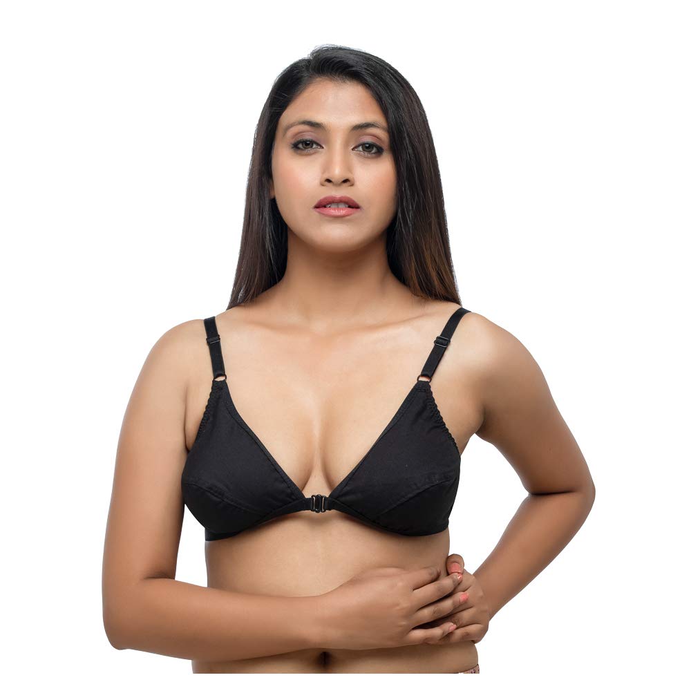 DAISY DEE Women's Cotton Full Coverage Non-Padded Wire-Free Seamed Plunge Front Open/Closser Plunge Bra - DIMPLE