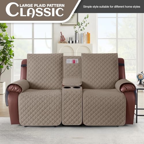 Image of KinCam 100% Waterproof Loveseat Recliner Cover with Console, Taupe