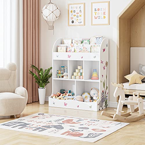 Botlog Kids Bookshelf, Toy Storage Cubby For Kids, Toy Storage Organizer With Bookcase For Kids Bedroom, Playroom, White #TOP3